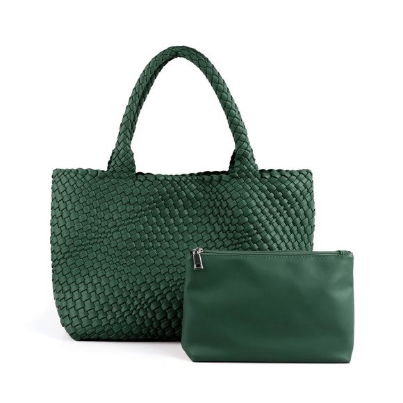 Woven Tote Bag Vegan Leather Large Capacity Travel Handbag And ^_^ - Picture 1 of 6